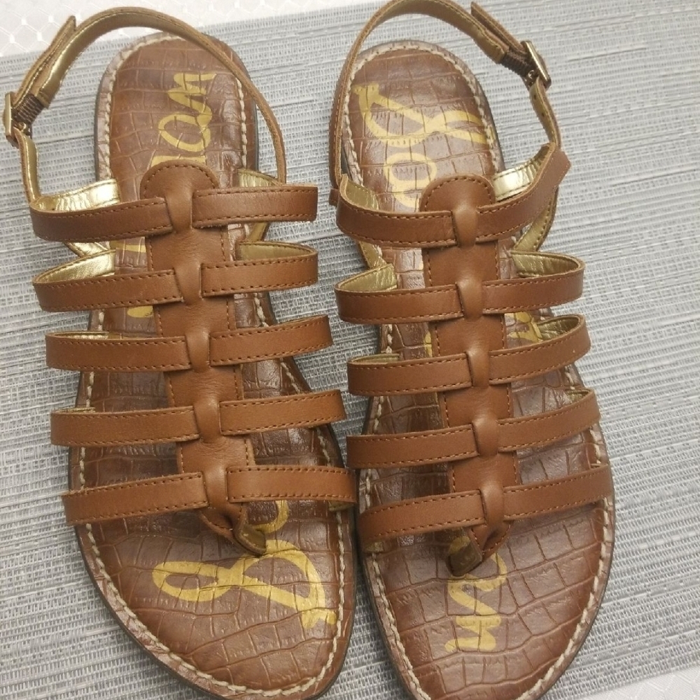 SOLD New And UNWORN Sam Edelman Brown Leather Strappy Sandals with Gold Accents